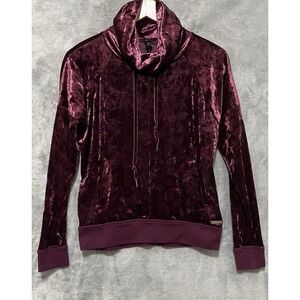 Betsey Johnson Performance XS Crushed Velvet Cowl Neck Sweatshirt Burgundy